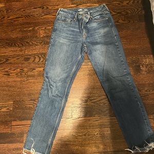 Old Navy stretch straight jeans - some fringe on bottom